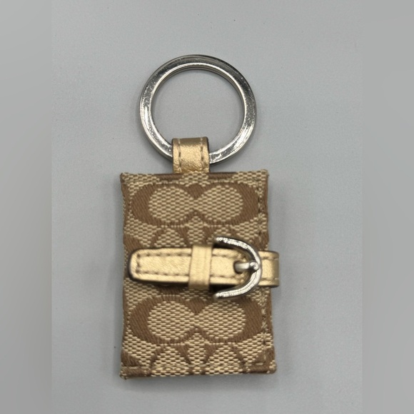 Coach Accessories - Coach Signature Canvas Picture Frame Keychain – Holds 2 Photos, Gold Trim